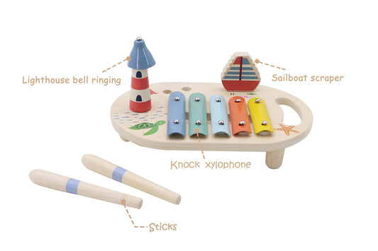 Ocean Music Table with xylophone cymbal and scraper
