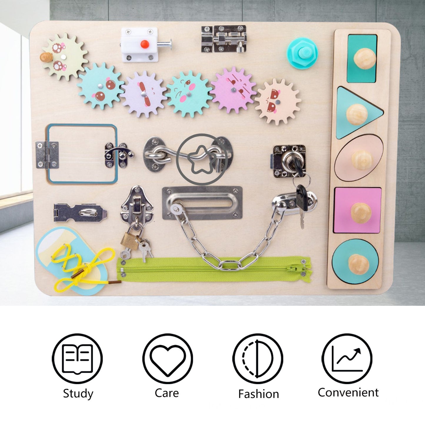 Toddler Montessori Busy Board Wooden Sensory Board Toys Locks Latches Board AU