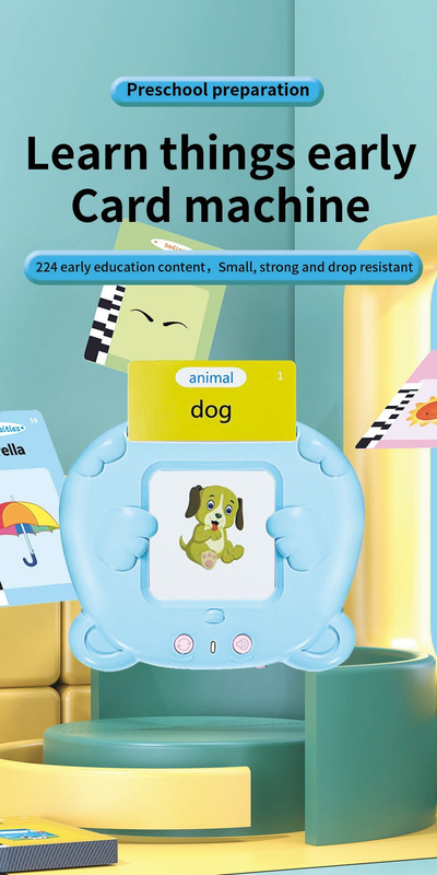 Pink Bear Talking Cards Educational Toy for Toddlers 112 Cards Audible Preschool Learning Machine Early Childhood Development Interactive Reading Cards with Rechargeable Battery ABS Material