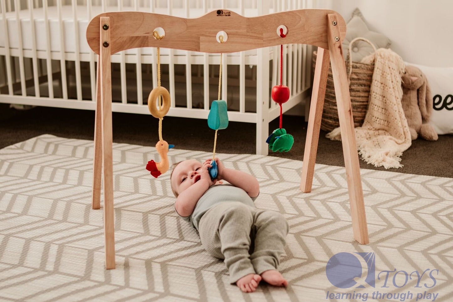 Montessori Wooden Baby Gym with Animal Mobiles