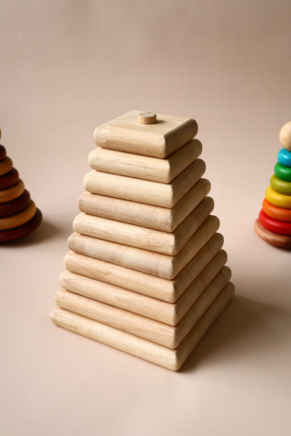 Natural wooden square stacker Montessori stacking toy