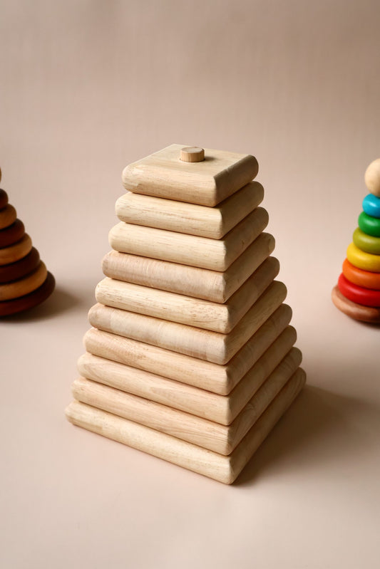 Natural wooden square stacker Montessori stacking toy