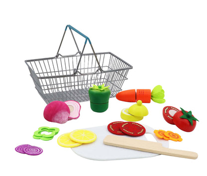 Wooden Cutting Vegetables with Metal Basket