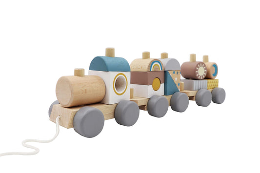 Stacking Block Train with removable wooden shapes