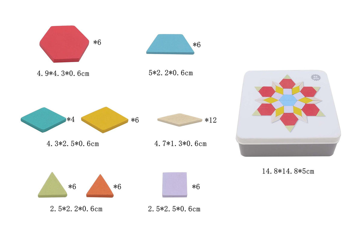 Calm & Breezy Wooden Pattern Blocks – 52 Pieces