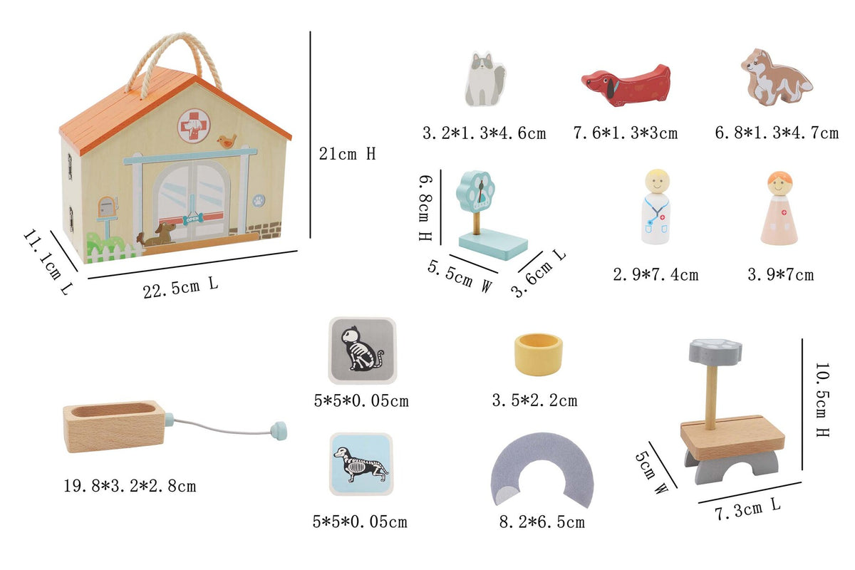 Wooden Portable Vet Hospital Pretend Play Set