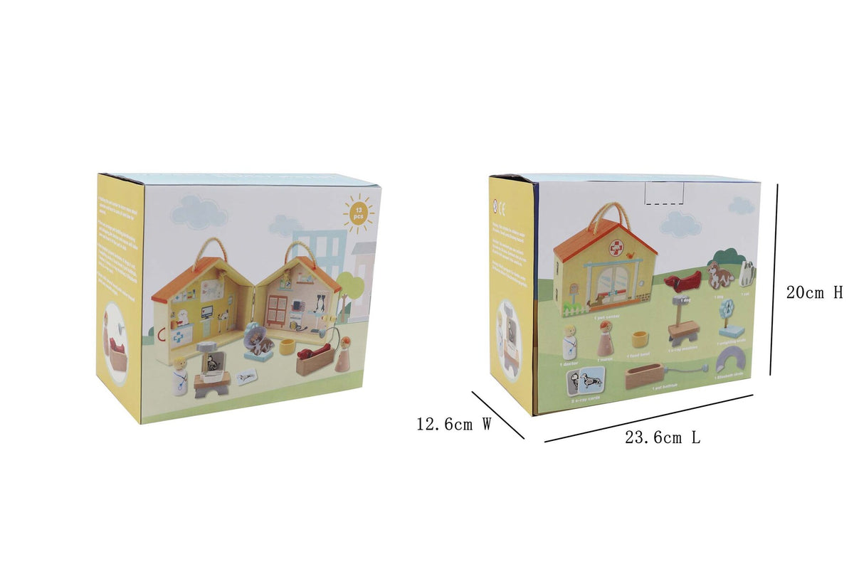 Wooden Portable Vet Hospital Pretend Play Set