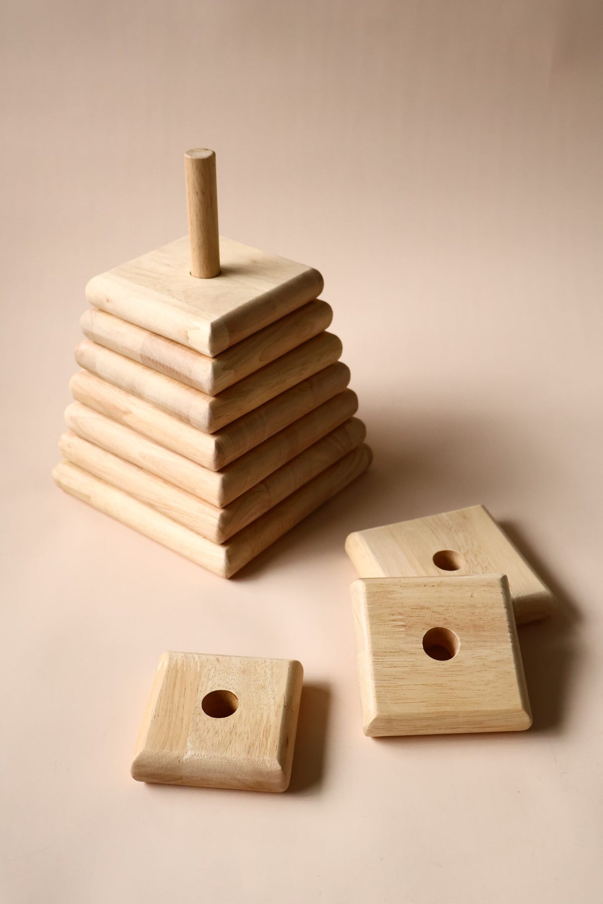 Natural Square Stacker | Wooden Montessori Stacking Toy