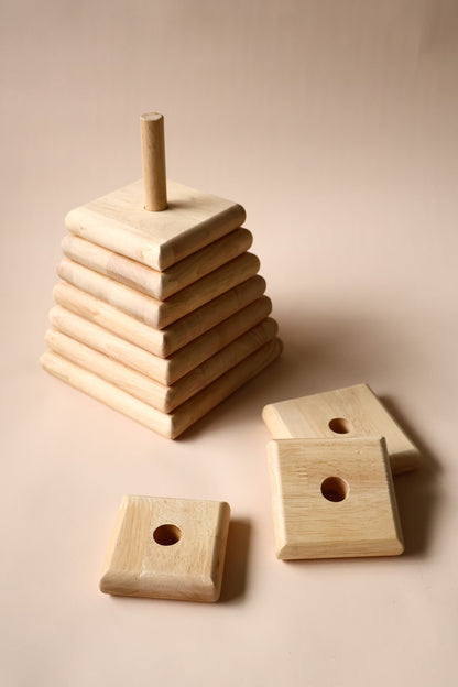 Natural Square Stacker | Wooden Montessori Stacking Toy