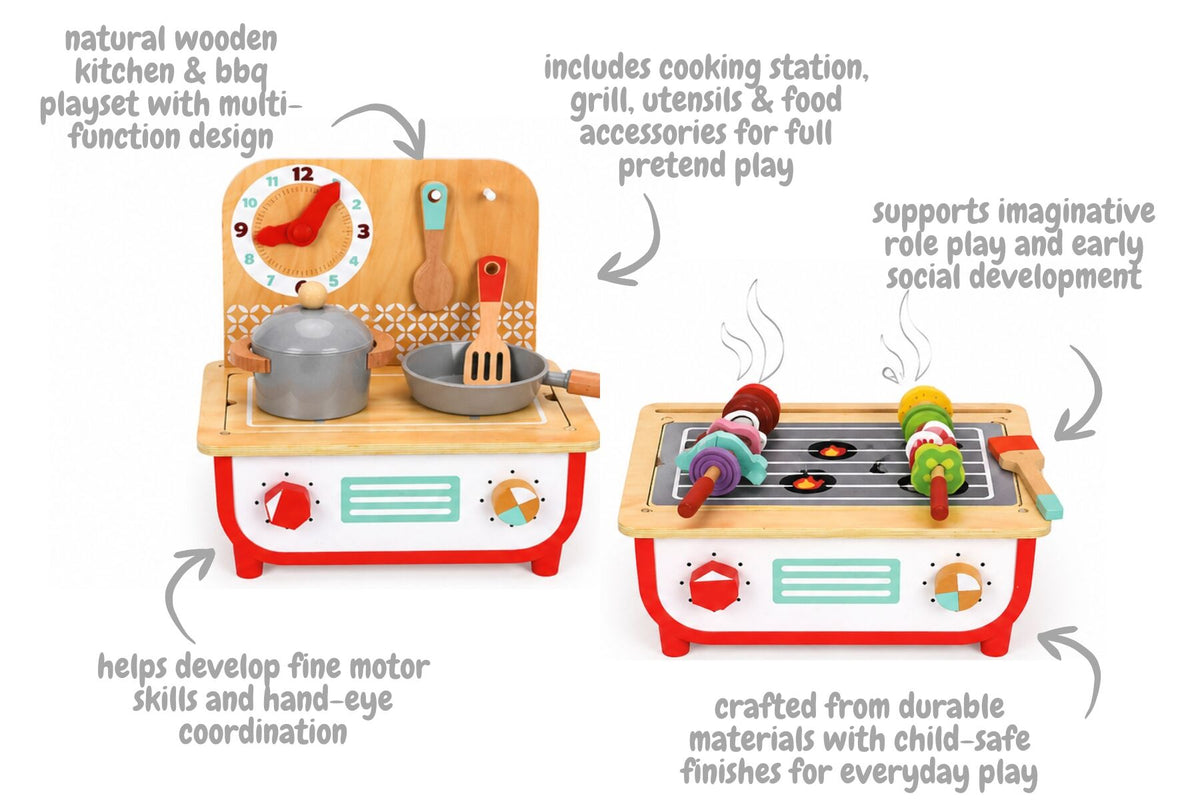 Wooden Kitchen & BBQ Pretend Play Set