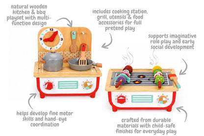 Wooden Kitchen & BBQ Pretend Play Set