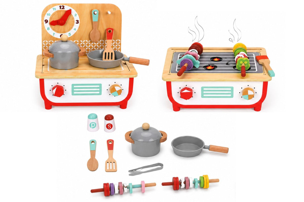 Wooden Kitchen & BBQ Pretend Play Set