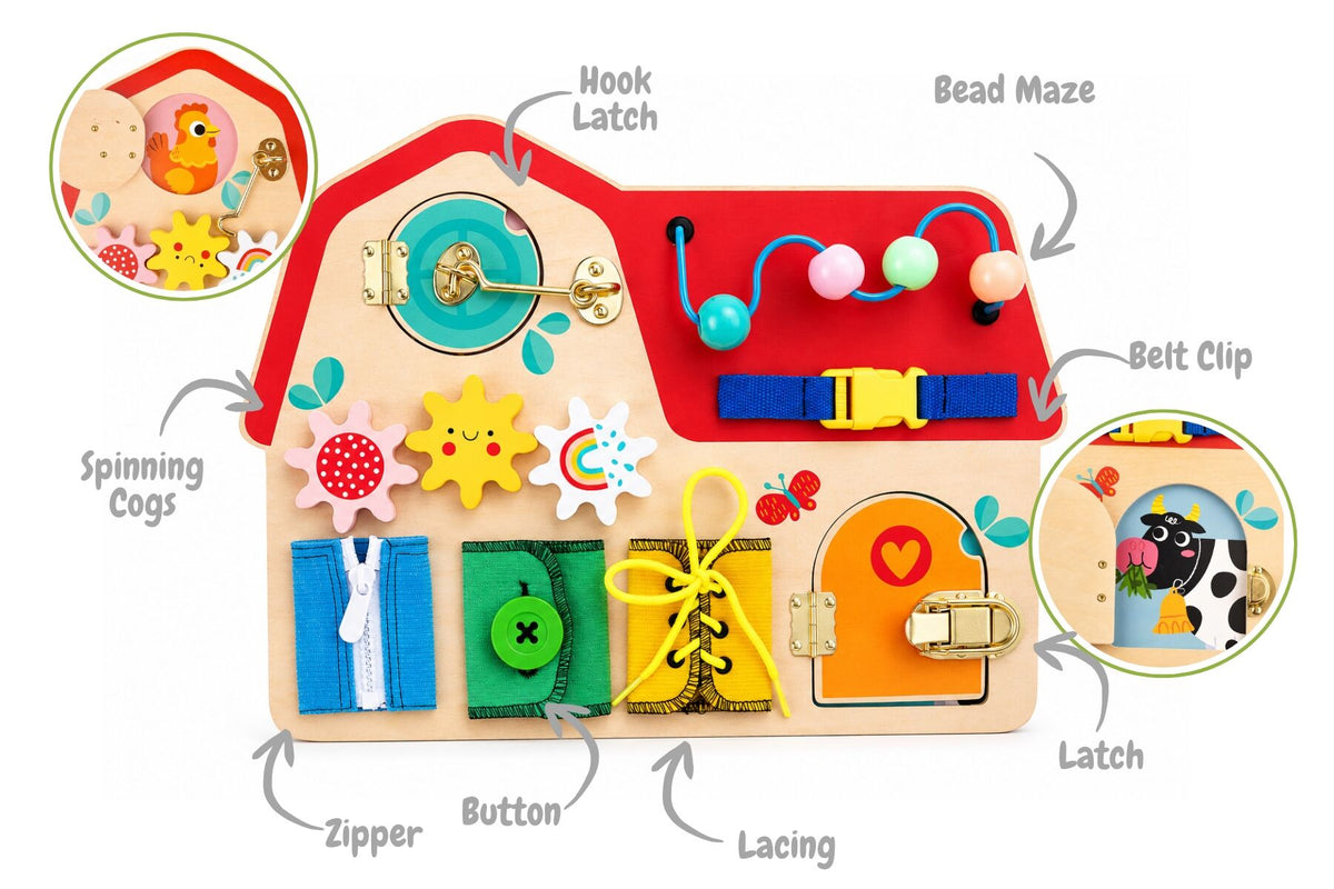 Tooky Toy Wooden Busy Board activity details