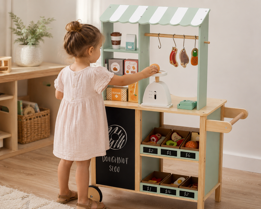 Wooden Grocery Store & Market Pretend Play Set