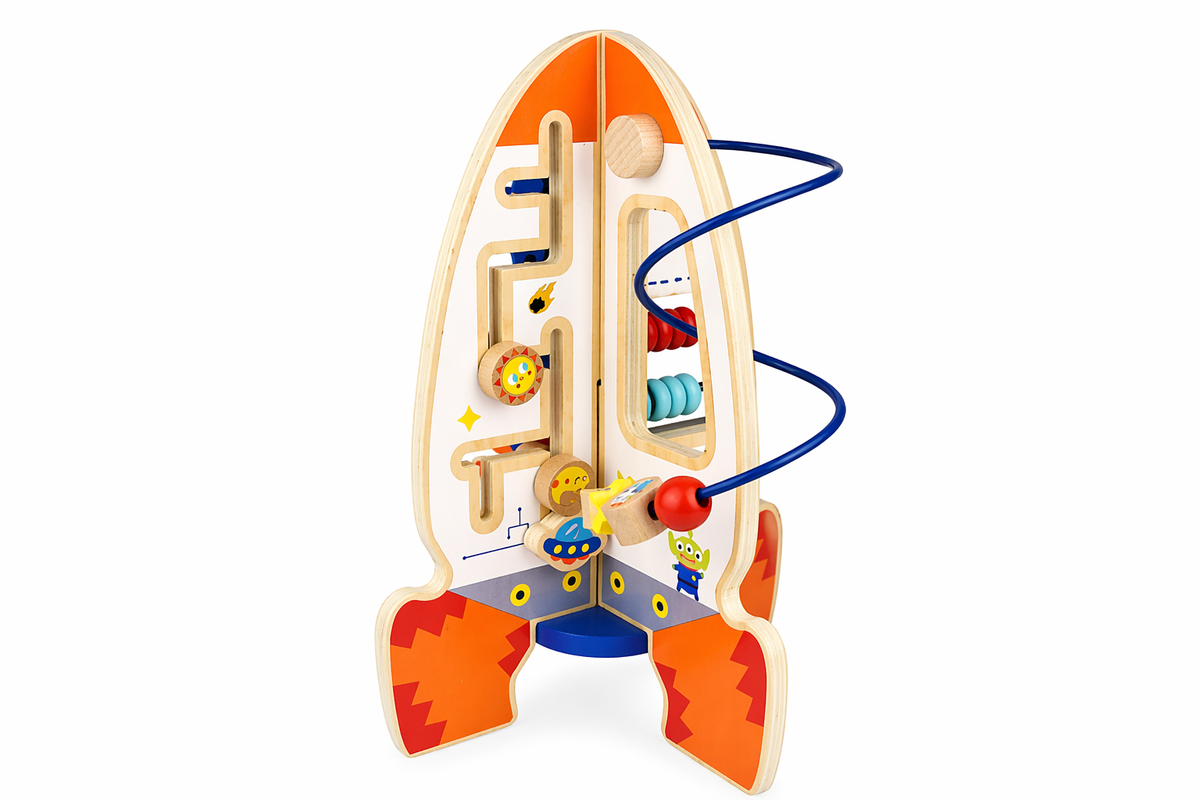 Activity Rocket with bead maze gears and abacus