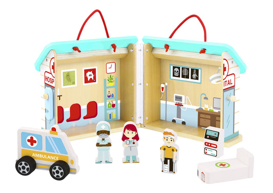 Wooden Hospital Playset with Carry Box