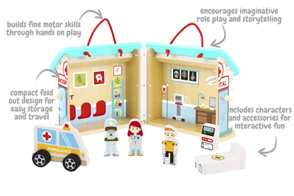 Wooden Hospital Playset with Carry Box