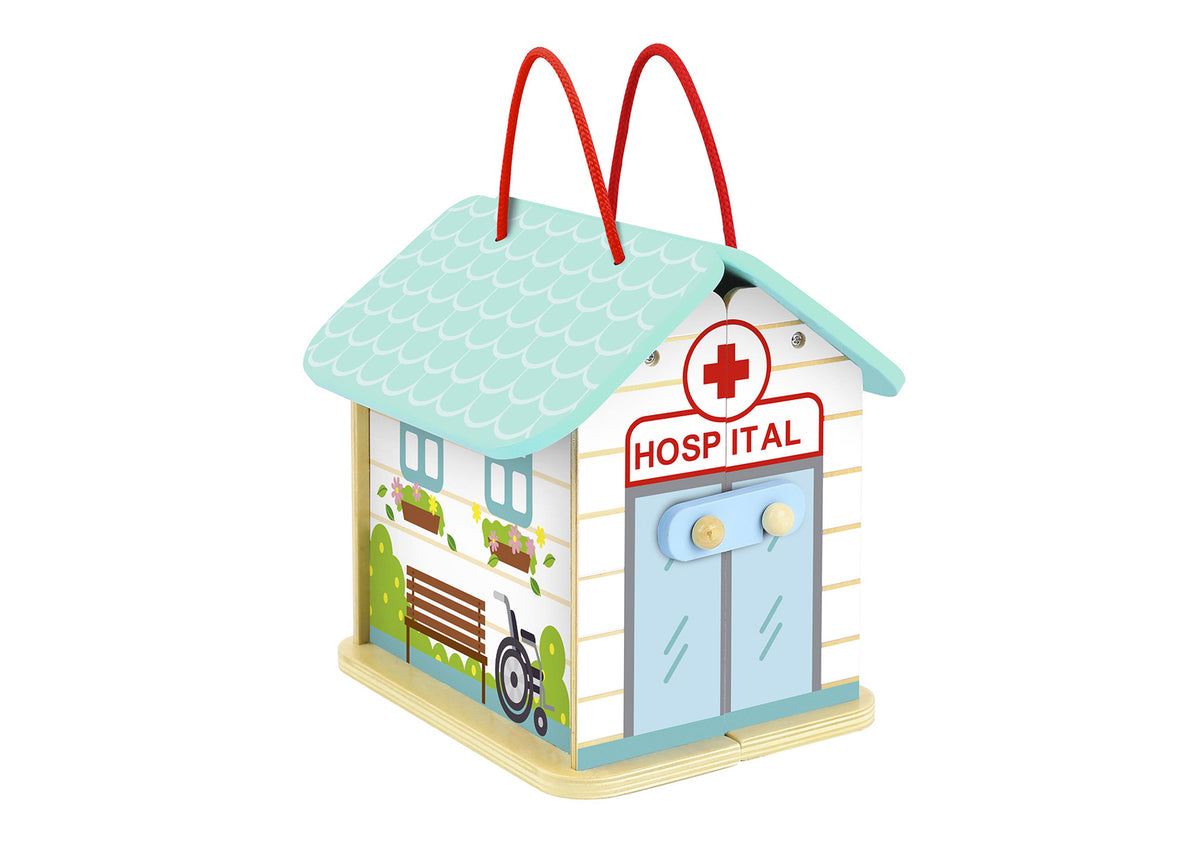 Wooden Hospital Playset with Carry Box