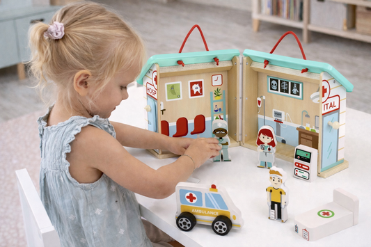 Wooden Hospital Playset with Carry Box