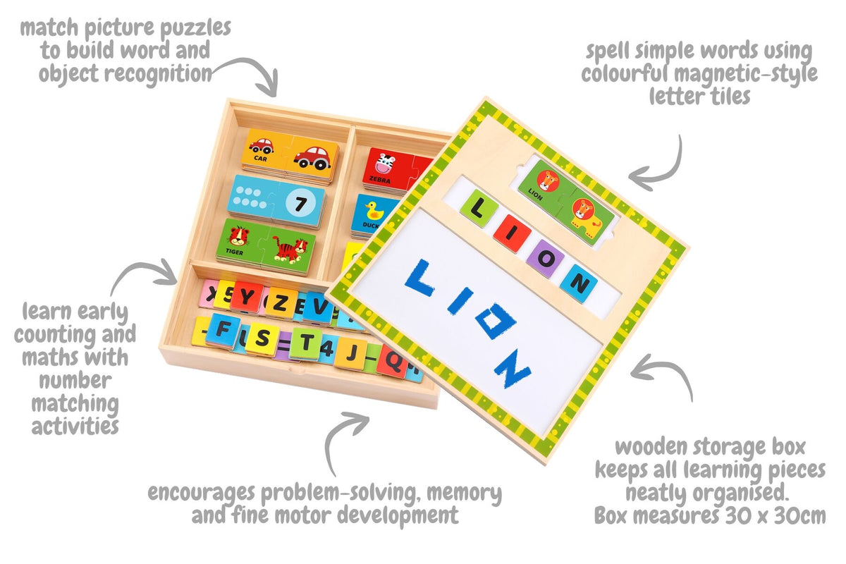 Wooden Learning Puzzle Box – Alphabet & Numbers