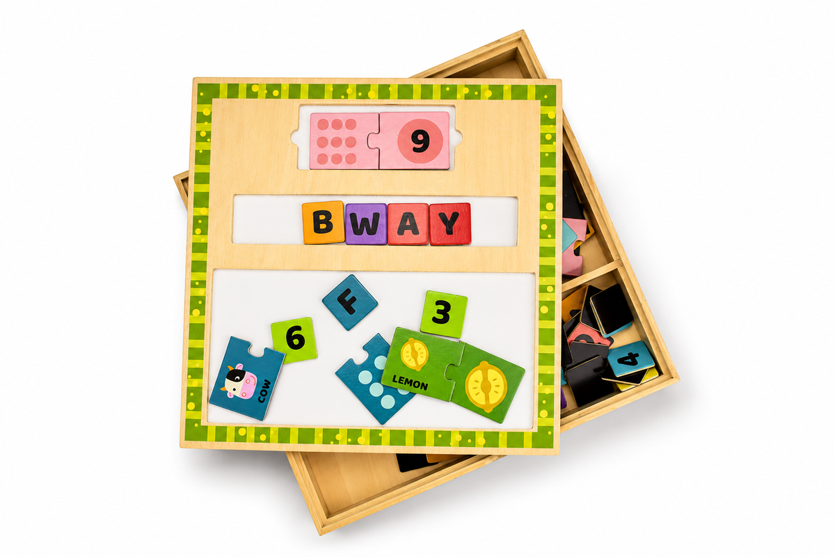 Wooden Learning Puzzle Box – Alphabet & Numbers