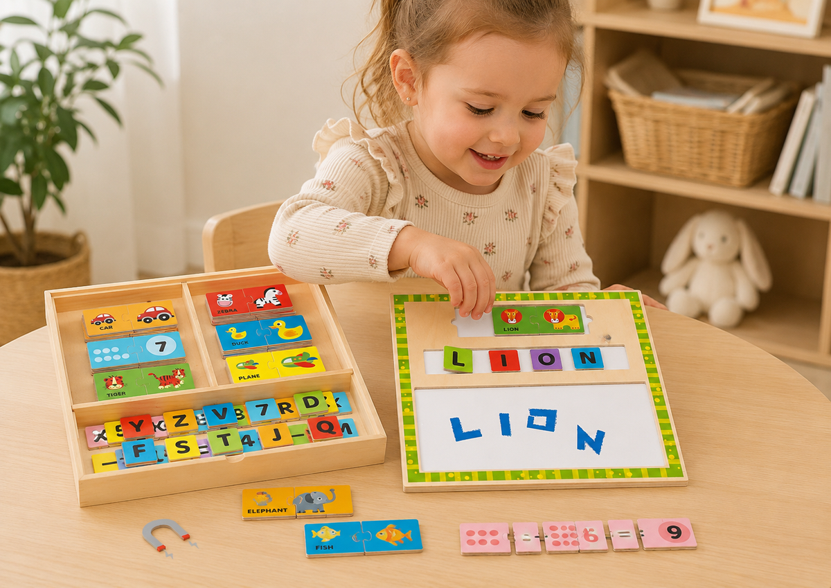 Wooden Learning Puzzle Box – Alphabet & Numbers