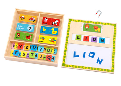 Wooden Learning Puzzle Box – Alphabet & Numbers