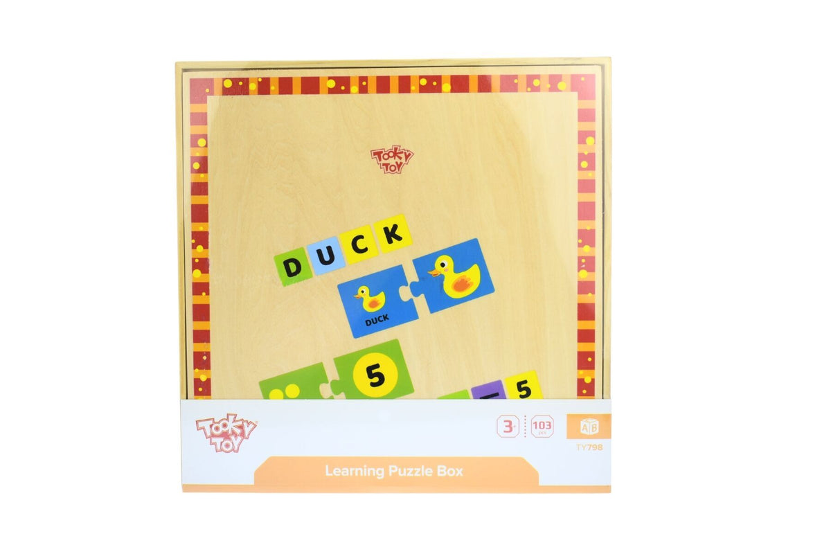 Wooden Learning Puzzle Box – Alphabet & Numbers