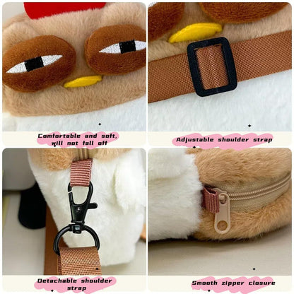 Cute Chicken Plush Crossbody Bag – White & Brown Kawaii Animal Backpack for Kids & Girls | Fun Gift Idea
