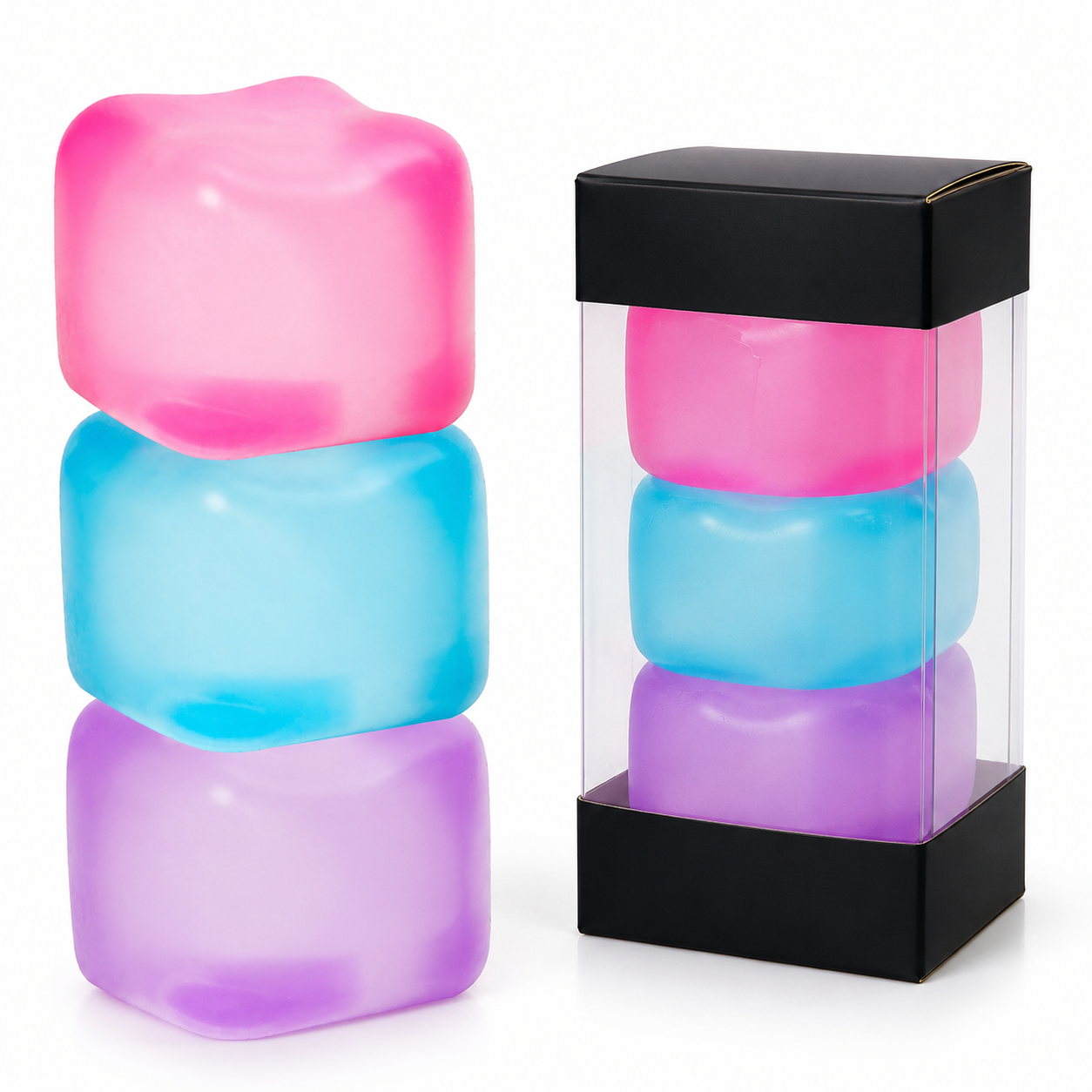 Pink Stress Cube Fidget Squishy Slow Rising Sensory Stress Ball, Soft Gel Filled Anxiety Relief Toy for Kids Teens Adults