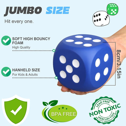 Large 3 Inch Foam Fidget Dice Toys, Jumbo Stress Toy Relief Big Dice, Squeeze Squishy Giant Large Fidgets Cube for Family Board Game Classroom Party Favors Bag Stuffer (3 Pack)