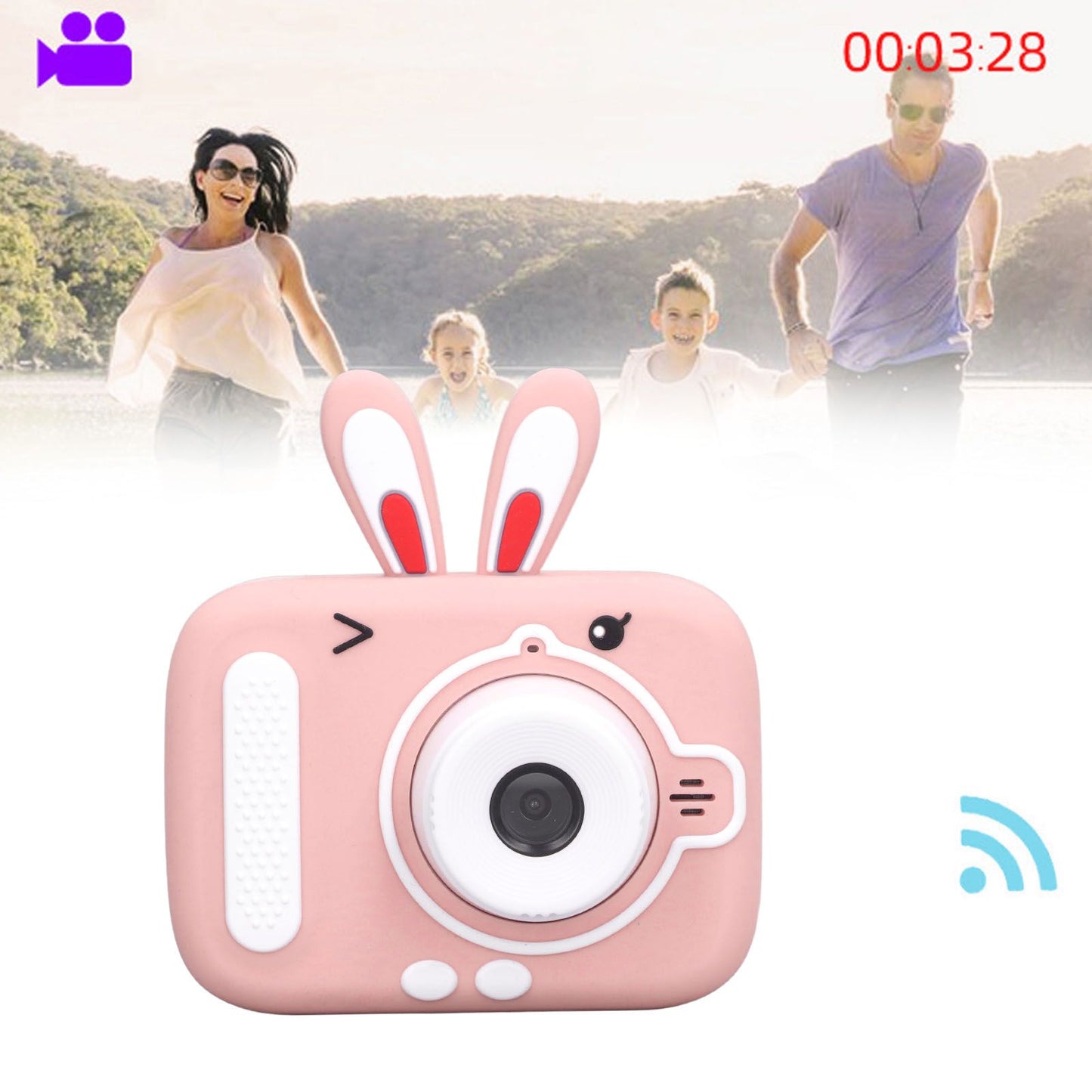Kids Camera Digital 20MP Child Selfie Toy Toddler Christmas Birthday Gift Rabbit Shape 2in Pink