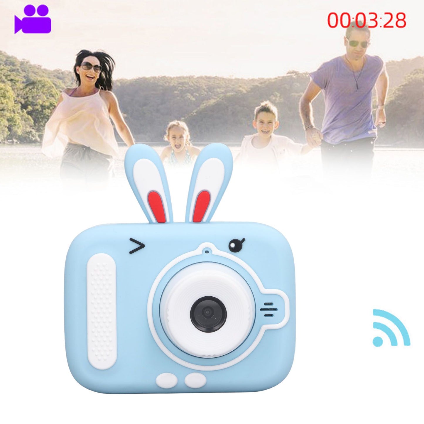 Kids Camera Digital 20MP Child Selfie Toy Toddler Christmas Birthday Gift Rabbit Shape 2in Blue