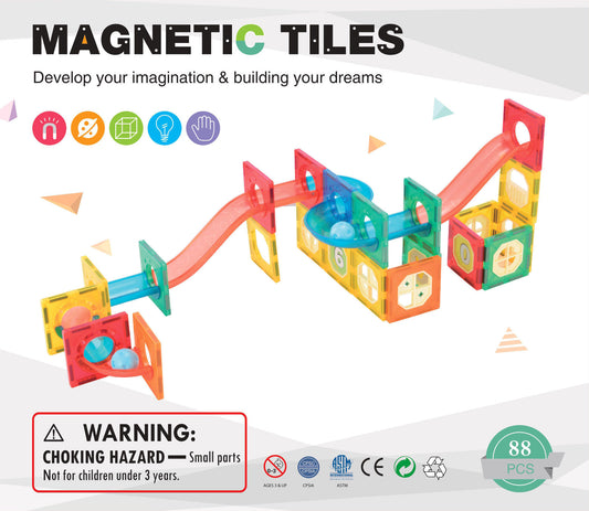 88 Pcs non-toxic STEM Educational, Durable Magnetic Tiles/Puzzle with Storage Bag