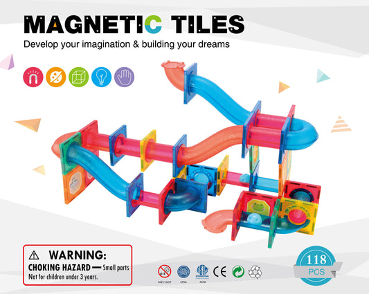 Magnetic Building Tiles – 118 Piece Set with Storage Bag