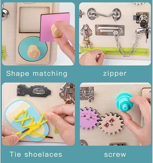 Toddler Montessori Busy Board Wooden Sensory Board Toys Locks Latches Board AU