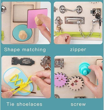 Toddler Montessori Busy Board Wooden Sensory Board Toys Locks Latches Board AU