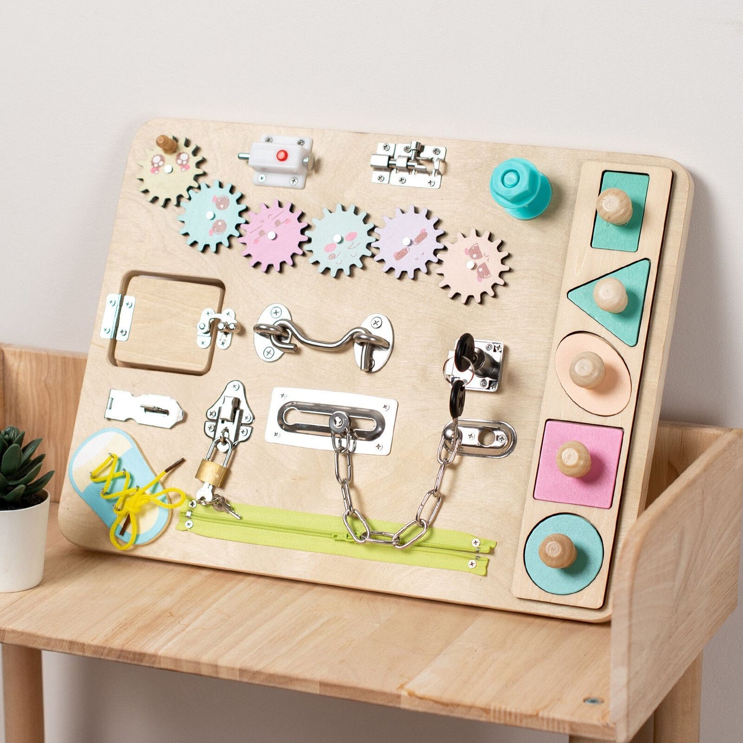 Toddler Montessori Busy Board Wooden Sensory Board Toys Locks Latches Board AU