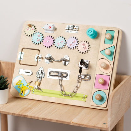 Toddler Montessori Busy Board Wooden Sensory Board Toys Locks Latches Board AU