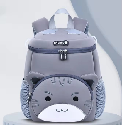 Grey Cat Cute Animal  Kids Backpack - Lightweight Toddler School Bag - Soft 3D Cartoon Daypack for Kindergarten & Childcare- Boys Girls Ages 1-3