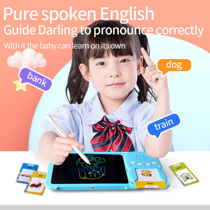 Pink (112 cards, pure English) Kids Interactive Early Education Toy: Combination Card Reader & LCD Drawing Board for Toddlers