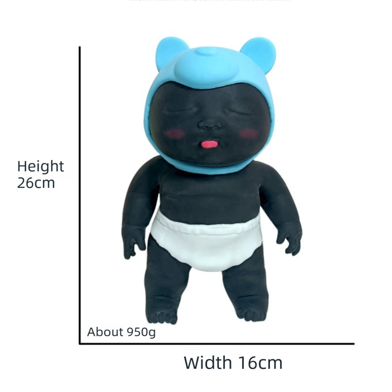 Black 26CM Large Squeeze Ugly Doll Stress Relief Toy Slow Rebound TPR Sand-Filled Squishy Figure for Local Home Pretend Play and Anxiety Reduction(Yellow hat and red trousers)