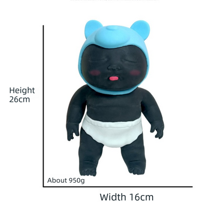 Black 26CM Large Squeeze Ugly Doll Stress Relief Toy Slow Rebound TPR Sand-Filled Squishy Figure for Local Home Pretend Play and Anxiety Reduction(Yellow hat and red trousers)