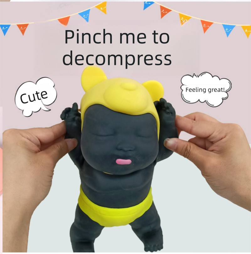 Black 26CM Large Squeeze Ugly Doll Stress Relief Toy Slow Rebound TPR Sand-Filled Squishy Figure for Local Home Pretend Play and Anxiety Reduction(Green hat and yellow trousers)