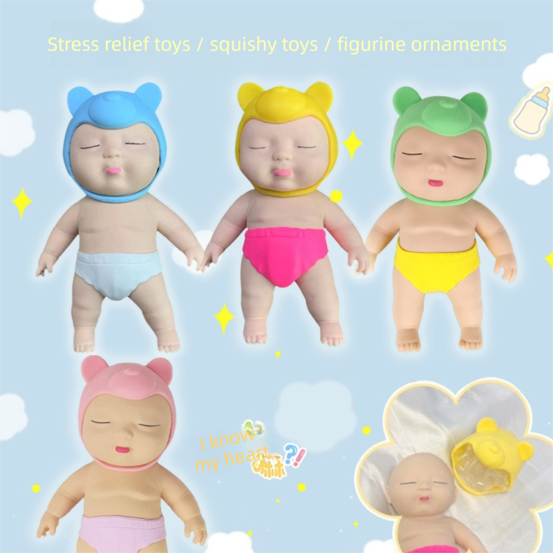 Black 26CM Large Squeeze Ugly Doll Stress Relief Toy Slow Rebound TPR Sand-Filled Squishy Figure for Local Home Pretend Play and Anxiety Reduction(Pink cap and purple trousers)