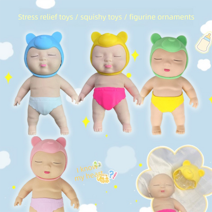 Black 26CM Large Squeeze Ugly Doll Stress Relief Toy Slow Rebound TPR Sand-Filled Squishy Figure for Local Home Pretend Play and Anxiety Reduction(Pink cap and purple trousers)