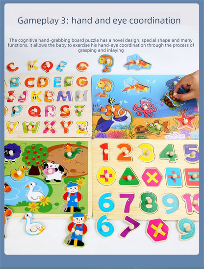 Toddler  Peg Puzzle — An educational and entertaining matching toy featuring letters, numbers, shapes, and everyday objects; an early learning and developmental toy suitable for children aged 3 and up【letters Style】