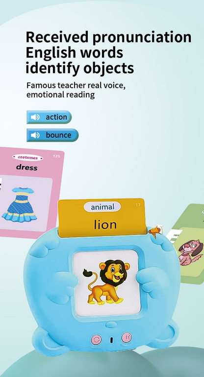 Pink Cat Talking  Cards Educational Toy for Toddlers 112 Cards Audible Preschool Learning Machine Early Childhood Development Interactive Reading Cards with Rechargeable Battery ABS Material