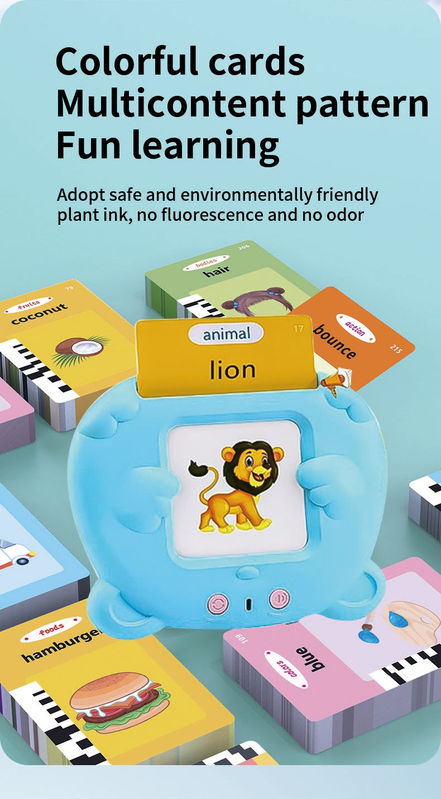 Pink Cat Talking  Cards Educational Toy for Toddlers 112 Cards Audible Preschool Learning Machine Early Childhood Development Interactive Reading Cards with Rechargeable Battery ABS Material