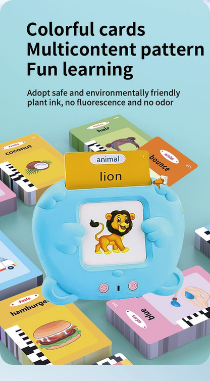 Blue Cat Talking  Cards Educational Toy for Toddlers 112 Cards Audible Preschool Learning Machine Early Childhood Development Interactive Reading Cards with Rechargeable Battery ABS Material